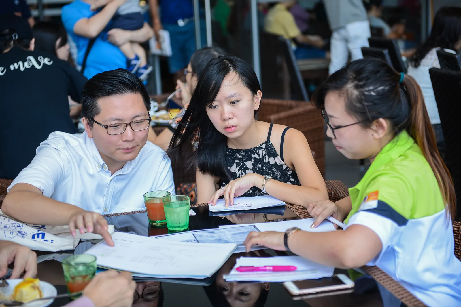 Going through the paperwork with a designer